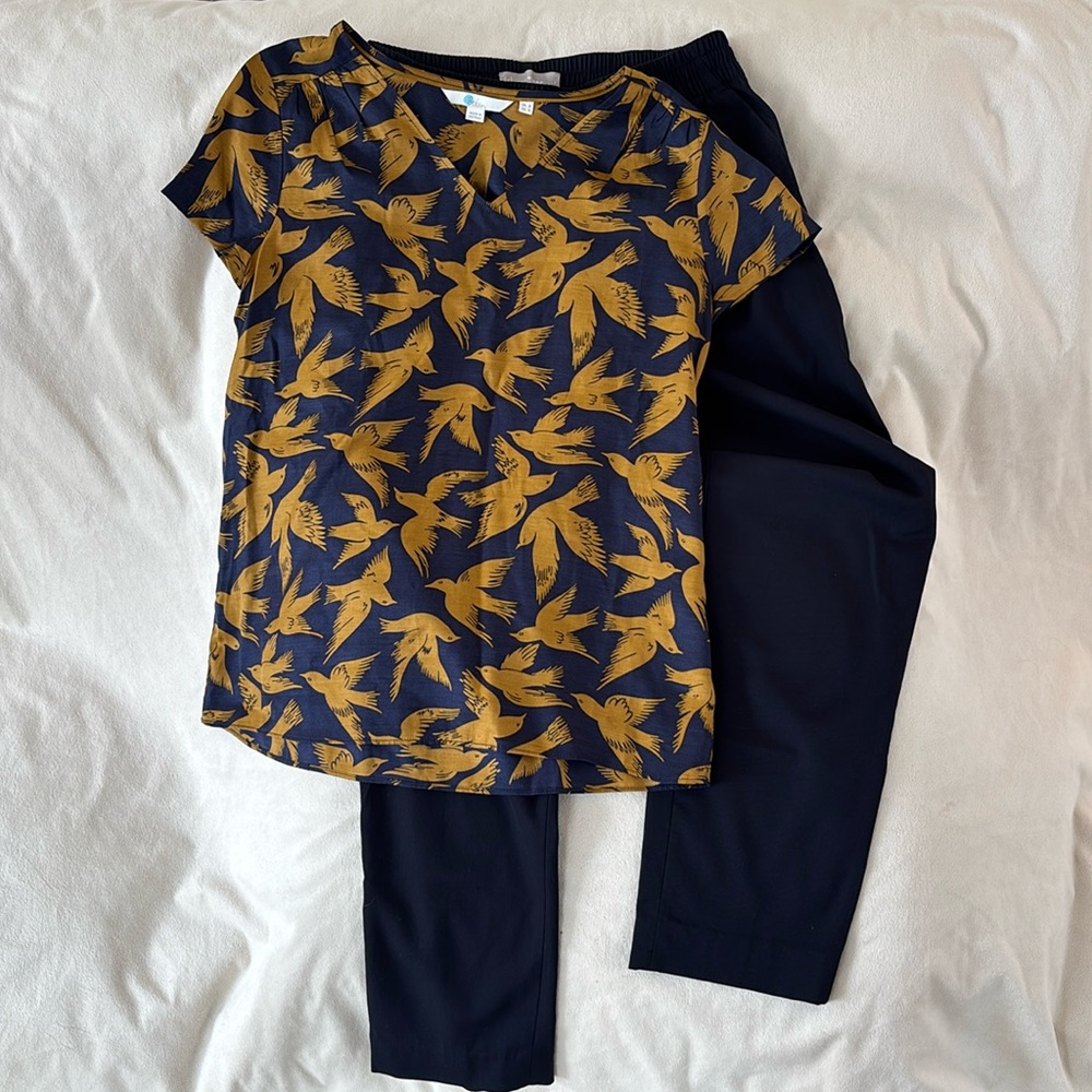 Boden Blouse & Everlane Easy Wool Pants